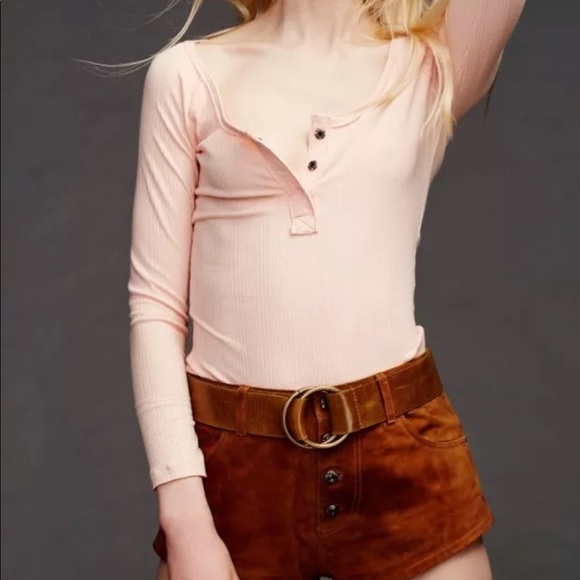 Free People Tops - FP Peach Jill Ribbed Henley